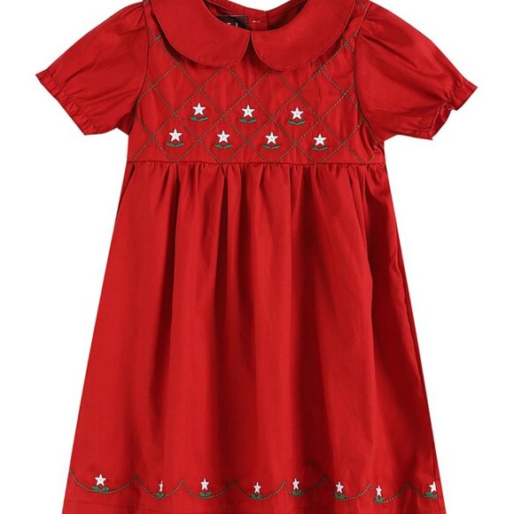 Lil Cactus Toddler Girl Red Poplin Hand Stitched Flowers A-Line Dress 2T NEW - Picture 1 of 2